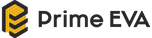 Logo Prime EVA w żółto-czarnych barwach z geometrycznym wzorem w tle.