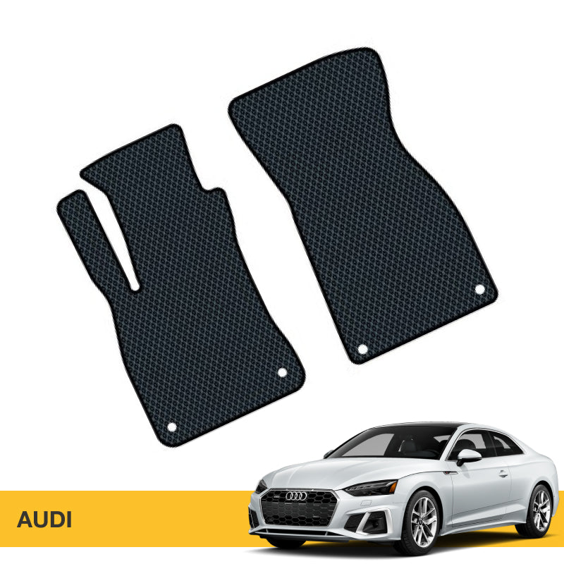 Czarne dywaniki samochodowe EVA z teksturą w kratkę, dopasowane do Audi.