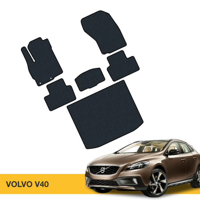 Czarne dywaniki samochodowe EVA do modelu Volvo V40, z teksturą antypoślizgową.