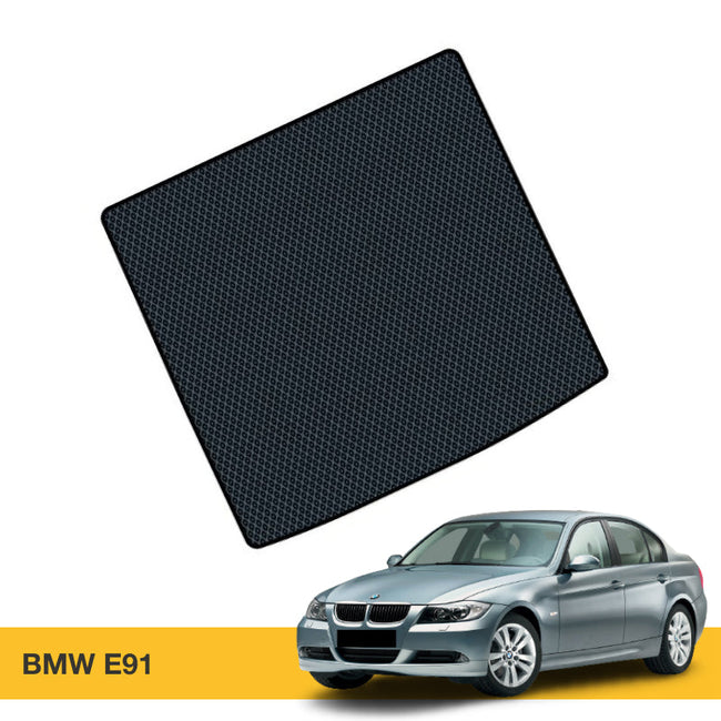 Czarna mata samochodowa z teksturą siatki, idealna do modelu BMW E91.
