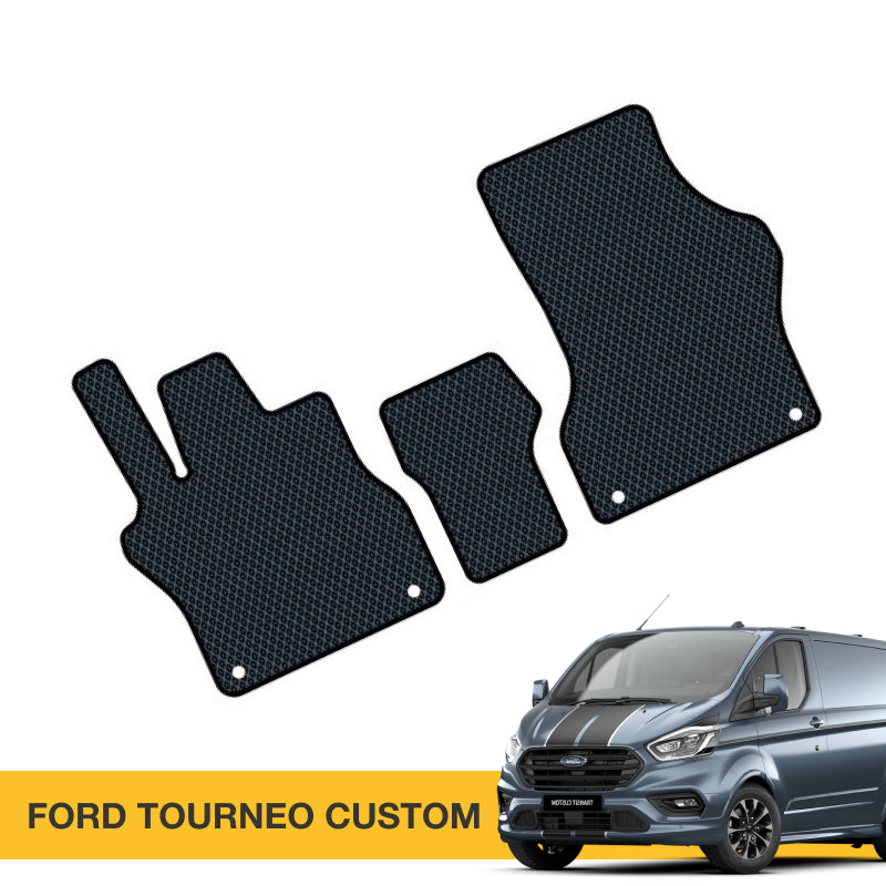 Czarna wykładzina do samochodu Ford Tourneo Custom o teksturze kratki.