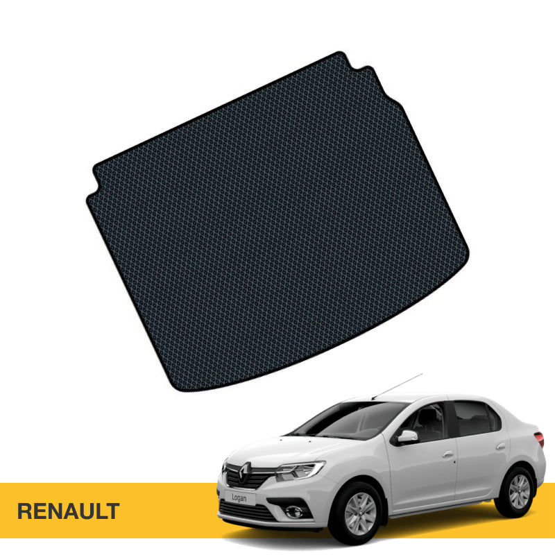 Czarna, gumowa mata samochodowa o siateczkowej fakturze, dopasowana do Renault.