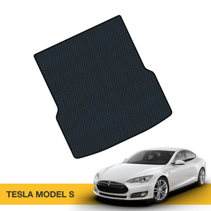Czarna wykładzina z teksturą, pasująca do modelu Tesla S, idealna do ochrony wnętrza auta.
