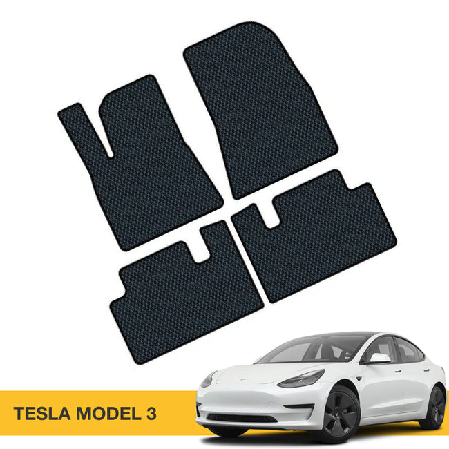 Czarna mata podłogowa EVA do modelu Tesla 3, wzór teksturowany.