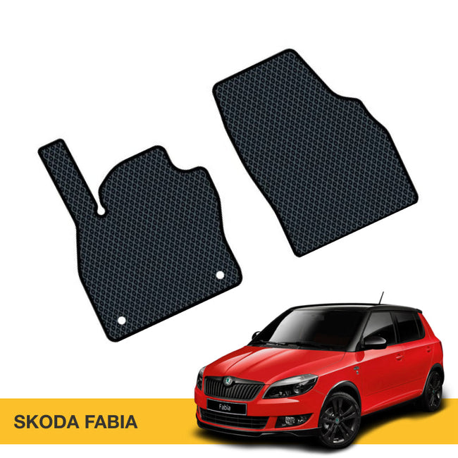 Czarne dywaniki samochodowe EVA z wypukłym wzorem, dopasowane do modelu Skoda Fabia.