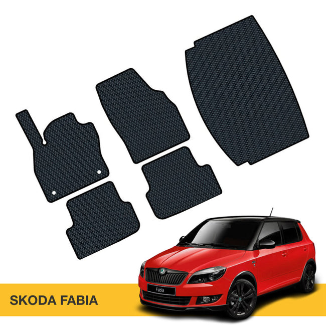 Czarne maty EVA do samochodu Skoda Fabia o teksturze wzmocnionej