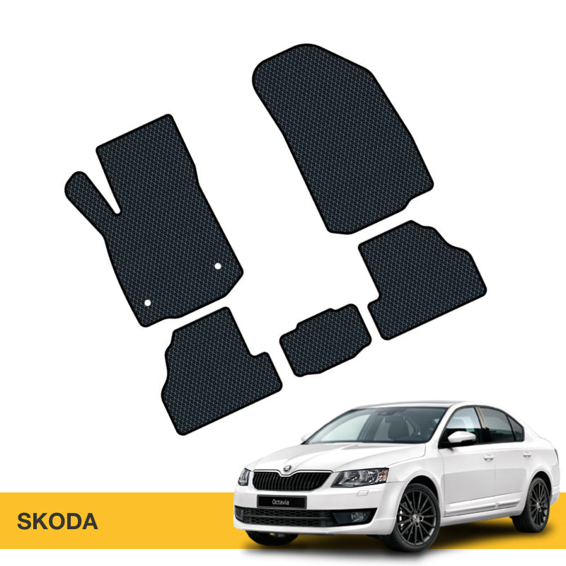 Czarne maty EVA do samochodów o strukturze w kształcie diamentu, idealne do modelu Skoda.