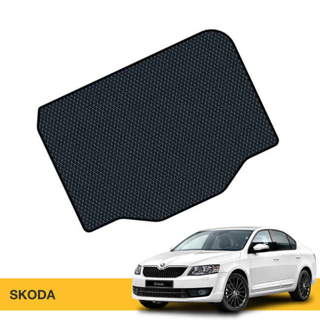 Czarna wykładzina samochodowa z siatkowym wzorem, dopasowana do modeli Skoda.