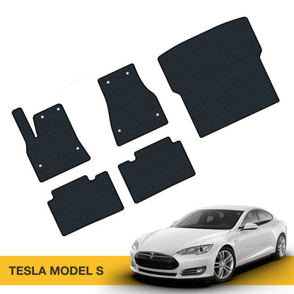 Zestaw dywaników do samochodu Tesla Model S w kolorze czarnym z teksturą.