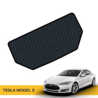 Czarna mata EVA do bagażnika z teksturą w kratkę, idealna do modelu Tesla S.