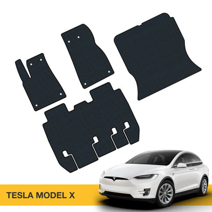 Czarne maty EVA do Tesli Model X, z teksturą i precyzyjnym dopasowaniem.