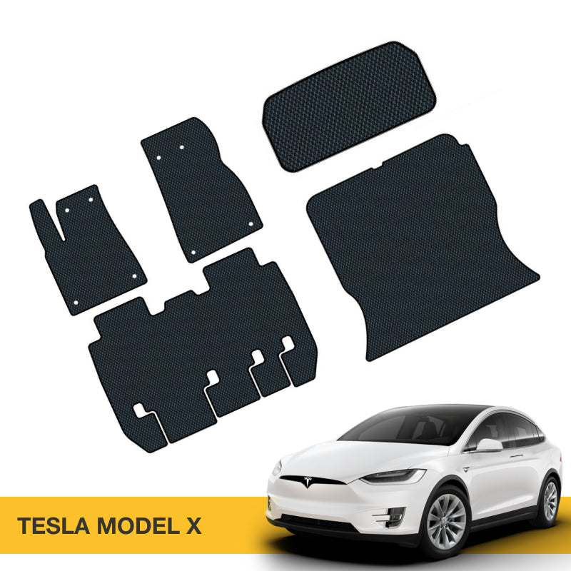 Czarne dywaniki samochodowe wykonane z EVA, idealne do Tesli Model X.