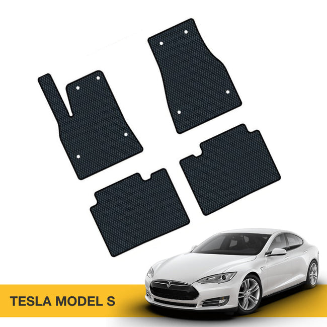 Czarny zestaw dywaników z teksturą, dopasowany do modelu Tesla S.